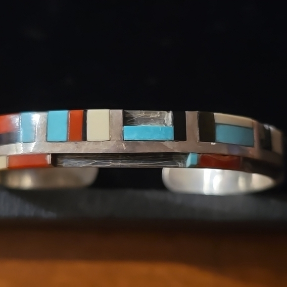 Navajo and Zuni Sterling Silver Inlay Bracelets Damaged Paul Begay/Tracy Zunie - Picture 3 of 15
